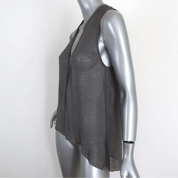 HELMUT Helmut Lang Gray Crinkled Chiffon Sleeveless Sheer Tank Blouse Gray - Picture 3 of 7